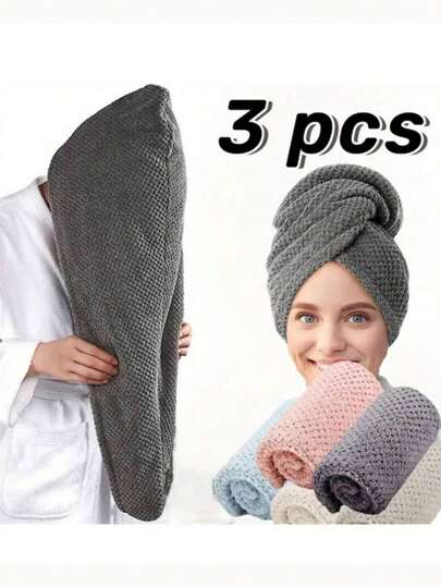 3pcs/1pc Hair Drying Towel, Premium Fast Drying Super Soft Fiber Hair Wrap Turban, One Size Fits All Grey Hair Wrap, Highly Absorbent & Comfortable Curl Dry Towel, Daily Essential Towel Gifts, Bathroom Supplies