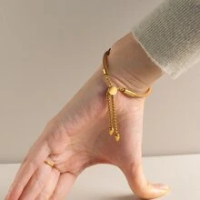 BLKSMTH BLKSMTH 18K Gold Plated Tassel Drawstring Adjustable Leather Bracelet For Women