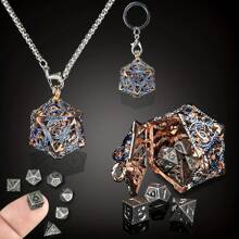 7pcs Mini Antique Metal Icosahedron D20 Dice Set - Portable Keychain Necklace With Hollow Case, Perfect For D&D Role Play Games - Unique Gift For Gamers,Adult Party Games Suitable For Halloween/Christmas/Thanksgiving