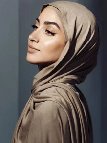Set de 2 piezas: Conjunto de hiyab y gorro interior a juego de jersey, unicolor, tela de modal suave y transpirable, 1 pieza de gorro hiyab tubular simple + 1 pieza de pañuelo hiyab de modal ligero, adecuado para cobertura conservadora diaria, playa, vacaciones - caqui claro - Ver 3
