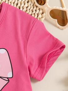 3 pièces/Set Nœud pour bébé fille, T-shirts imprimés de lettres et motifs graphiques, printemps/été
