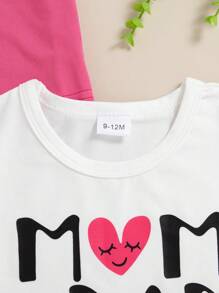 3 pièces/Set Nœud pour bébé fille, T-shirts imprimés de lettres et motifs graphiques, printemps/été