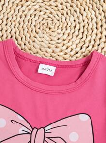 3 pièces/Set Nœud pour bébé fille, T-shirts imprimés de lettres et motifs graphiques, printemps/été