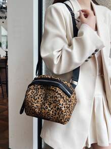 One Piece, Fashion Casual Everything, Crossbody Shoulder Bag, Leopard Print Pu Shell Bag, Suitable For Ladies Leisure Street And Daily Commute