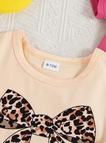 3 pièces/Set Nœud pour bébé fille, T-shirts imprimés de lettres et motifs graphiques, printemps/été