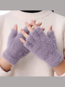 1 Pair Unisex Solid Color Fingerless Gloves, Suitable For Autumn/Winter