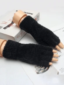 1 Pair Unisex Solid Color Fingerless Gloves, Suitable For Autumn/Winter