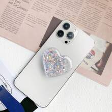 Creative Heart-Shaped Glitter Airbag Phone Stand, Laser Holographic Glitter Heart Shape Foldable Slouchy Phone Holder Stand Compatible With IPhone, Android Phone, Gift For Birthday, Family, Friends Push-Pull Phone Grip, Phone Accessories