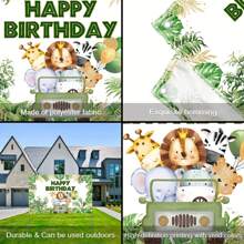 1 件涤纶热带野生动物生日背景、丛林绿叶摄影背景、派对装饰、照相亭横幅 - 彩色 - 查看 2