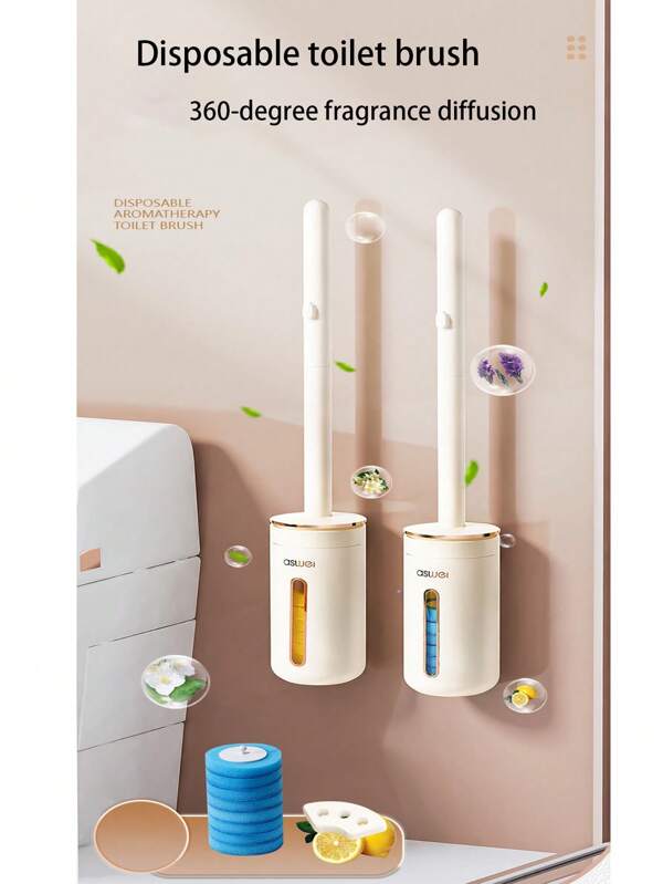 1pc Disposable Toilet Brush Set With Dissolvable Replacement Head, Toilet Cleaning Brush For Thorough Cleaning, 360° Fragrance Diffusion For Long-Lasting Scent Bathroom Decor Summer