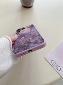 1pc Luxury Gold-Edged Butterfly Trail Purple Matte Square Corner Phone Case Compatible With Apple IPhone16///Redmi/VIVO/OPPO - Purple - View 6