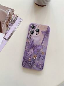 1pc Luxury Gold-Edged Butterfly Trail Purple Matte Square Corner Phone Case Compatible With Apple IPhone16///Redmi/VIVO/OPPO - Purple - View 4