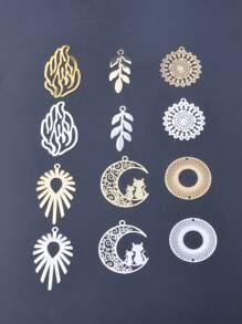 10pcs Brass Filigree Feather Leaf Charms Golden HAESH SHELI Pendant Round Connector Diy Jewelry Findings