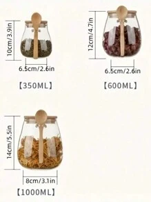 1 pezzo Barattolo in vetro rotondo ermetico da 300ml/350ml/450ml, barattoli per condimenti con coperchi in bambù e cucchiaio, contenitori per alimenti per zucchero, caffè, noci, barattoli da cucina in vetro per farina, biscotti, caramelle, tè matcha, noci e barattoli per spezie