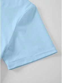 Crew Neck T-Shirt - Fashionable Womens Graphic Print T-Shirt - Casual Short Sleeve Crew Neck Top - Lightweight & Breathable For Spring & Summer Wardrobe - 天藍色 - 查看 2