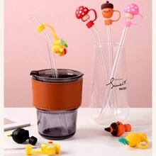 1/8 件卡通形硅胶吸管杯盖，可重复使用吸管盖，密封防尘饮用吸管盖，防溅吸管可爱盖配件家居房间装饰万圣节派对