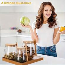 1 件食品储存罐，带竹盖和勺子，防漏可重复使用玻璃储存容器，便携式透明玻璃罐，用于糖果、饼干、糖和零食，厨房收纳和储存，厨房配件 - 彩色 - 查看 7