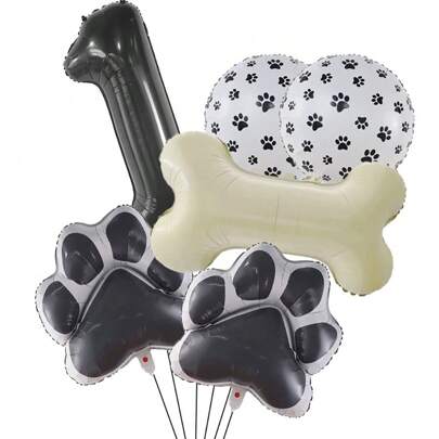 6pcs/Set Foil Balloons With Numbers 1-9 & Paw Prints/Bone Shapes, Party Supplies For Dog Birthday Decoration