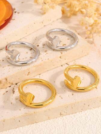 1 件简约时尚不锈钢经典心形/花形戒指，经典风格，永恒，适合日常佩戴和节日礼物情人节、妈妈、母亲、母亲节、礼物