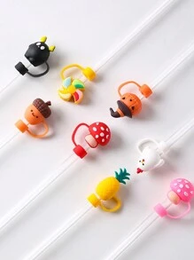 1/8 件卡通形硅胶吸管杯盖，可重复使用吸管盖，密封防尘饮用吸管盖，防溅吸管可爱盖配件家居房间装饰万圣节派对