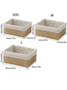 1pc Rattan Desktop Storage Basket, Simple Home Use Storage Box For Cosmetics, Snacks, And Miscellaneous Items