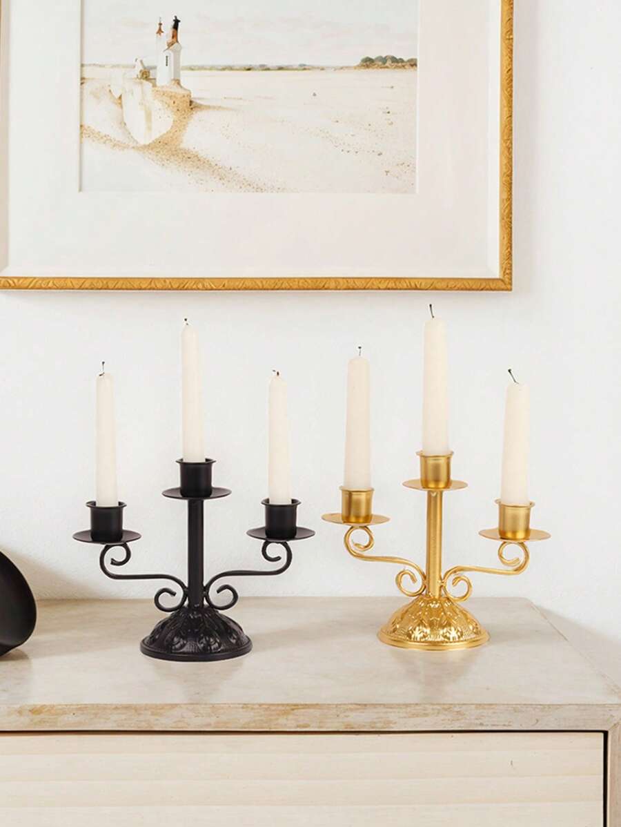 1pc Metal Candle Holder - Elegant Tapered Candle Design, Painted Finish, Tabletop Placement, Essential Home Decor, Suitable For Weddings, Anniversary Tables, Banquets, Parties, Gifts Birthday Graduation - Multicolor - View 1