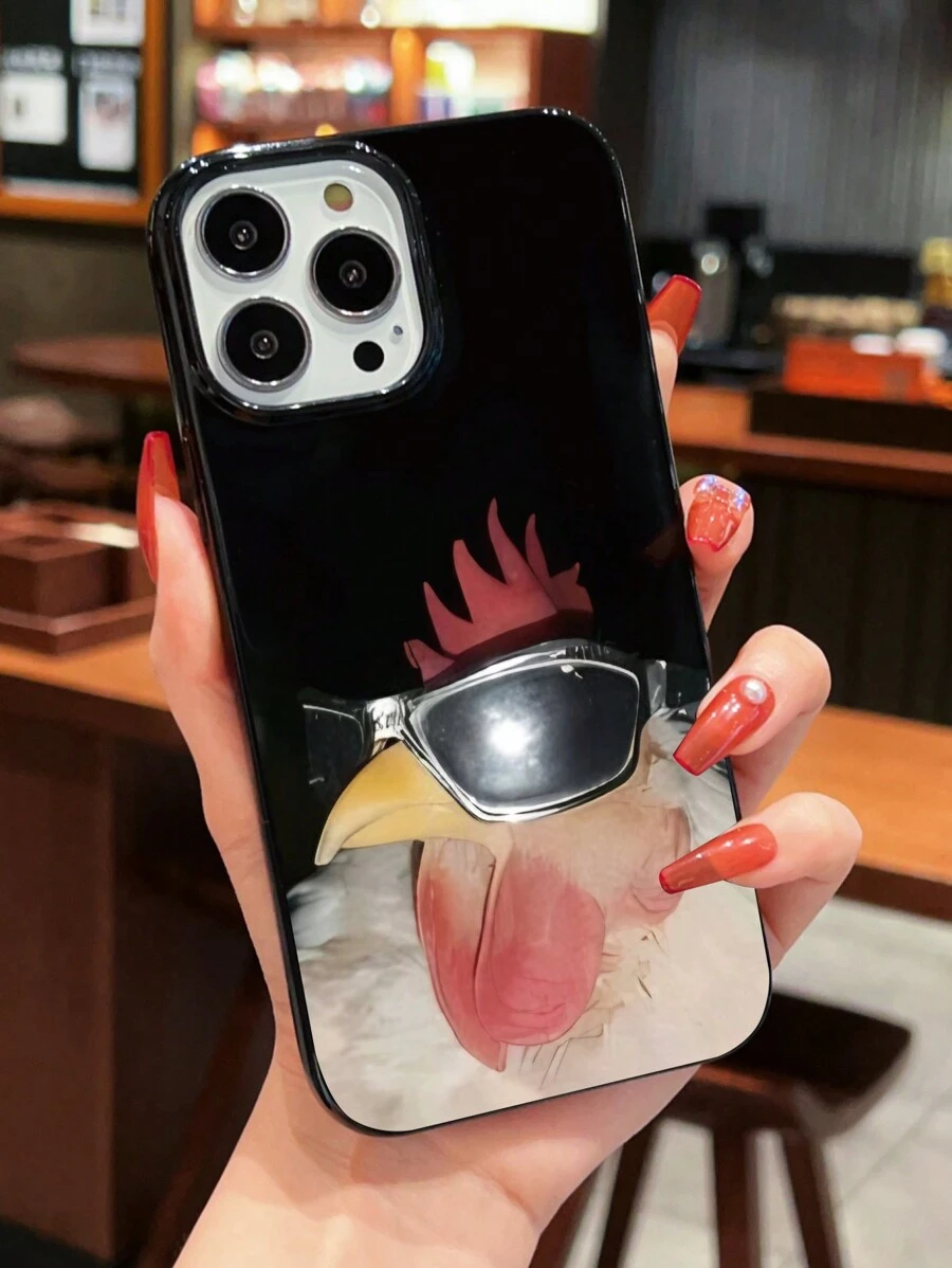 1 pièce Coque de téléphone en gelée noire avec motif de lunettes de soleil et de poulet, compatible avec iPhone - Multicolore - Voir 1