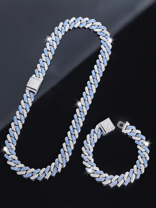 CVNANA 2pcs/Set Punk Style Hip Hop Chain Jewelry Set Necklace Plus Bracelet Set Unisex Rappers Jewelry,Perfect Gift For Birthday/Father's Day