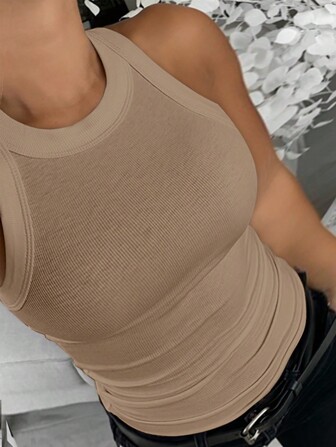 ChicMe 大码女式罗纹针织背心修身无袖基本款分层吊带背心四季穿着