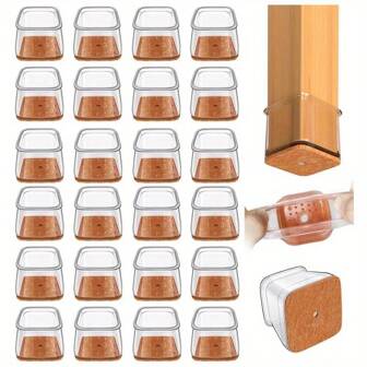 24pcs Silicone Chair Leg Floor Protectors - Square Furniture Sliders For Hardwood Floors, Non-Slip Pads Furniture Floor Protectors Furniture Leg Floor Protectors