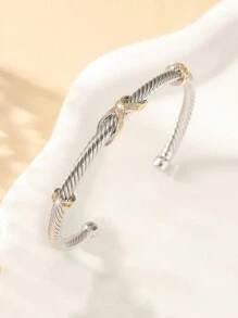 Elegant Open Cable Rope Bracelet With Sparkling Zirconia - Hypoallergenic Copper, Nickel-Free, Comfort Fit For Casual Attire & Gifting