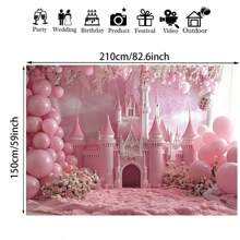 1 tấm phông nền tiệc sinh nhật lâu đài màu hồng quyến rũ và bóng bay - Vải Polyester một mặt, thích hợp cho Studio chụp ảnh, phòng khách và trang trí ngoài trời, không cần điện để trang trí tiệc sinh nhật - Hồng - Xem 13