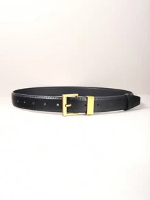 Women's Versatile PU Leather Belt, Matte Gold Color Buckle Waist Belt
