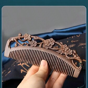Elegant Sandalwood Hair Comb - Dual-Sided For All Hair Types - Premium Styling Tool For Beauty & Care