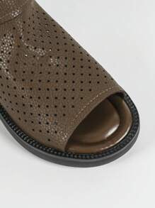 Plus Size Women's New Fashion Hollow Perforated Thick Sole Ankle Boots With Zipper In White, Brown, Black, Dark Green, Light Blue, Open Toe And Short Boots - Mocha Brown - View 9