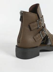 Plus Size Women's New Fashion Hollow Perforated Thick Sole Ankle Boots With Zipper In White, Brown, Black, Dark Green, Light Blue, Open Toe And Short Boots - Mocha Brown - View 8