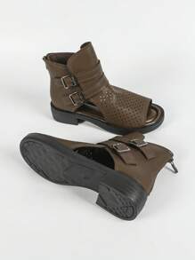 Plus Size Women's New Fashion Hollow Perforated Thick Sole Ankle Boots With Zipper In White, Brown, Black, Dark Green, Light Blue, Open Toe And Short Boots - Mocha Brown - View 7