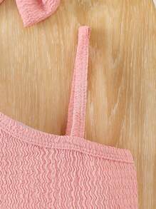 Nowy letni 3-częściowy zestaw dla dziewczynek: asymetryczny top z falbanką przy szyi + spódniczka z motylami + opaska na głowę z kokardą