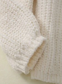 Young Girl Solid Color Warm Knitted Long Sleeve Pullover Sweater - Beige - View 3