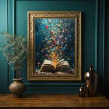 1 件，帆布悬挂海报，实木框架画，书页上的蝴蝶爆炸 - 抽象油画艺术印刷品，客厅、卧室、家庭办公室墙壁装饰 - 现代阅读主题，可直接悬挂 - 彩色 - 查看 10
