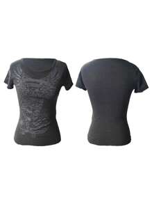 Women Vintage Grunge Aesthetic Gothic Punk T Shirt Short Sleeve Rock Graphic Print Crop Tee Slim Fairy Streetwear S/M/L - Xám - Xem 5