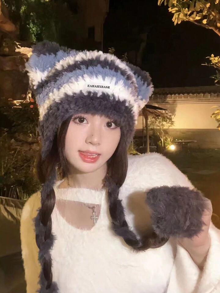 春用リバーシブル可愛い猫耳デザイン巾着帽子、バッグとしても