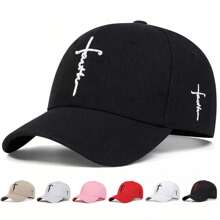 1pc Women's Faith Letter Embroidered Baseball Cap With Cross Pattern, Adjustable Sun Protection Casual Hat For Spring, Autumn, Travel, Beach