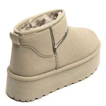 Fleece Lined Thick Sole Ankle Boots For Daily Wear - Khaki - View 4