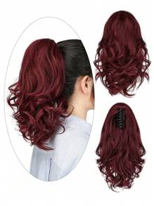 Synthetic Hair Ponytail In Burgundy Color, 12 Inches Length, Suitable For Daily Wear, Made Of Matte High Temperature Fiber - Burgundy - View 1