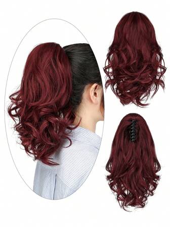 Cola De Caballo De Cabello Sintético En Color Burdeos, Longitud De 12 Pulgadas, Adecuada Para Uso Diario, Hecha De Fibra Mate De Alta Temperatura