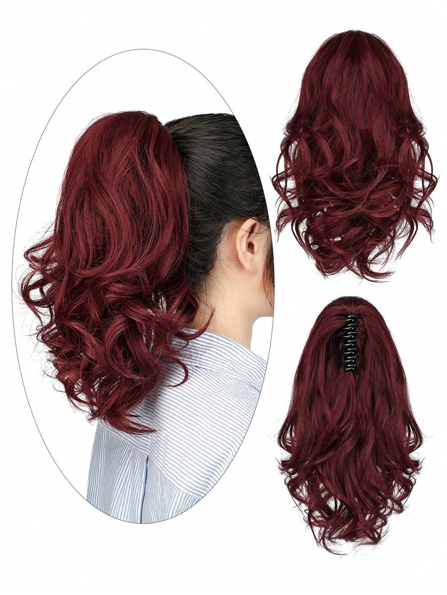 Synthetic Hair Ponytail In Burgundy Color, 12 Inches Length, Suitable For Daily Wear, Made Of Matte High Temperature Fiber - Burgundy - View 1