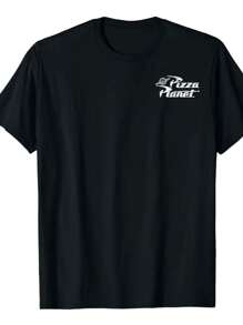 Pizza Planet Logo Pattern T-Shirt - For Cartoon And Vintage Lovers, Men's Black Cotton 220g