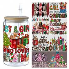 5 Sheets Christmas UV DTF Cup Stickers, Glass Sports DTF Transfer Stickers,Flowers Waterproof Friction Transfer Paper For 16 Oz Glass, Mugs, Crafts, Furniture - 樣式4-5表 - 查看 1