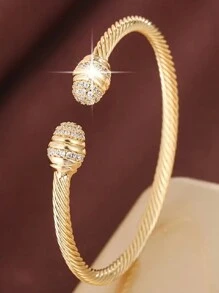 Elegant Open Cable Rope Bracelet With Sparkling Zirconia - Hypoallergenic Copper, Nickel-Free, Comfort Fit For Casual Attire & Gifting